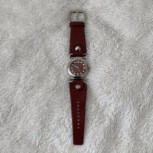 MARC by MARC JACOBS Burgundy Red Genuine Leather Silver Ladies Watch MBM1001